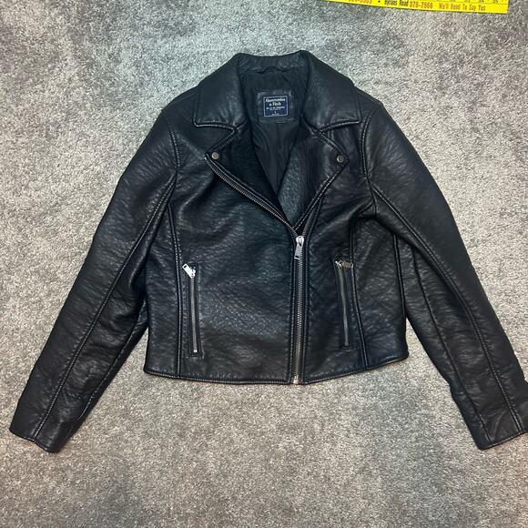 Abercrombie & Fitch Pleather Biker Style Jacket Size Large Lined Zippers - Picture 3 of 8